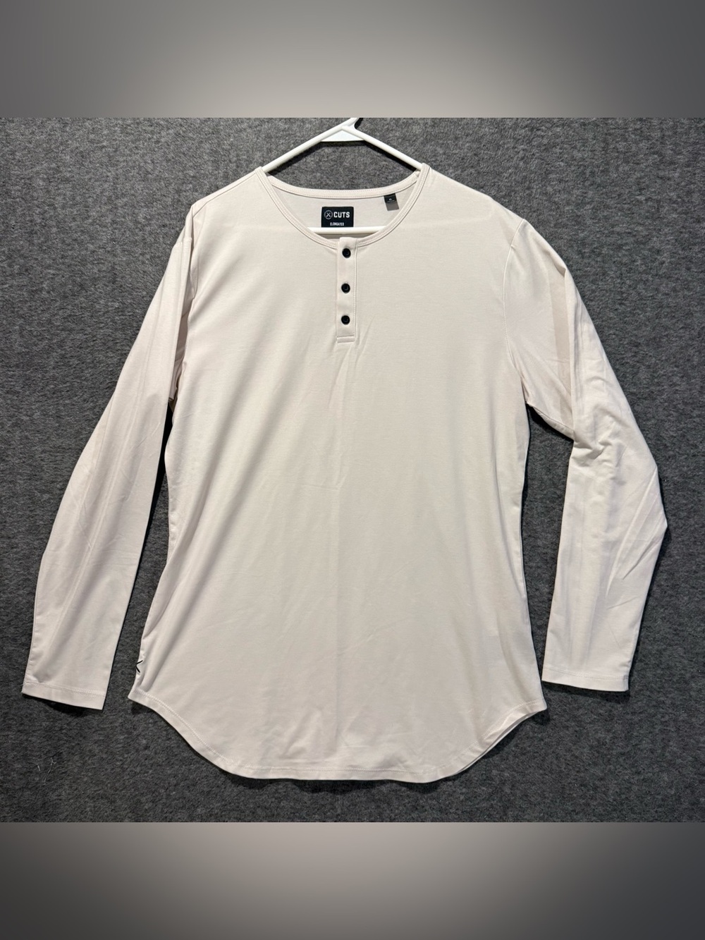 Cuts Elongated Henley Shirt Mens XL Ivory Off White Cream Stretch Long Sleeve